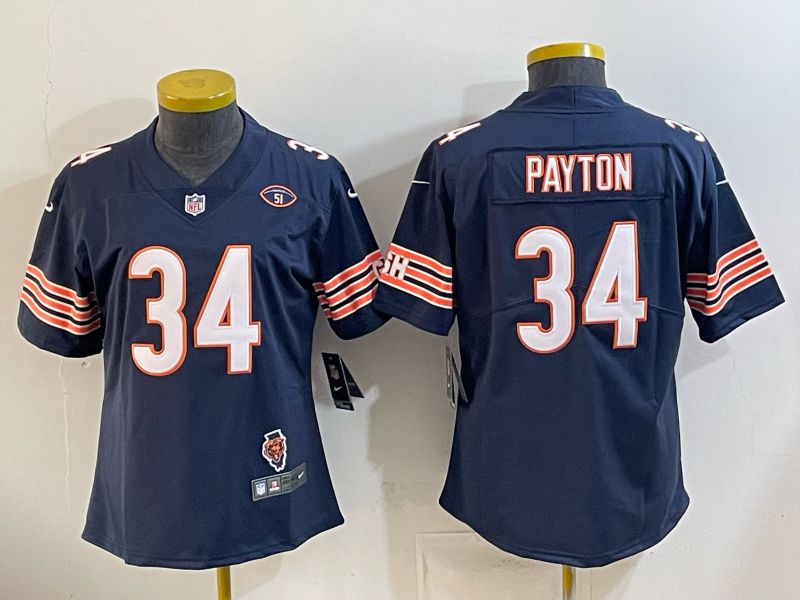 Women 2026 Chicago Bears #34 Payton Blue Nike Limited NFL Jersey style 0003->women nfl jersey->Women Jersey